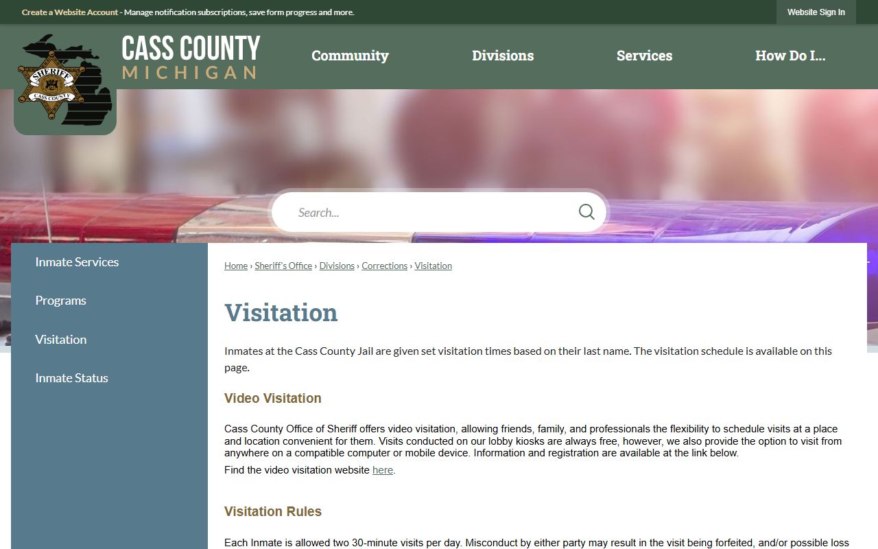 Cass County Jail official video visitation rules
