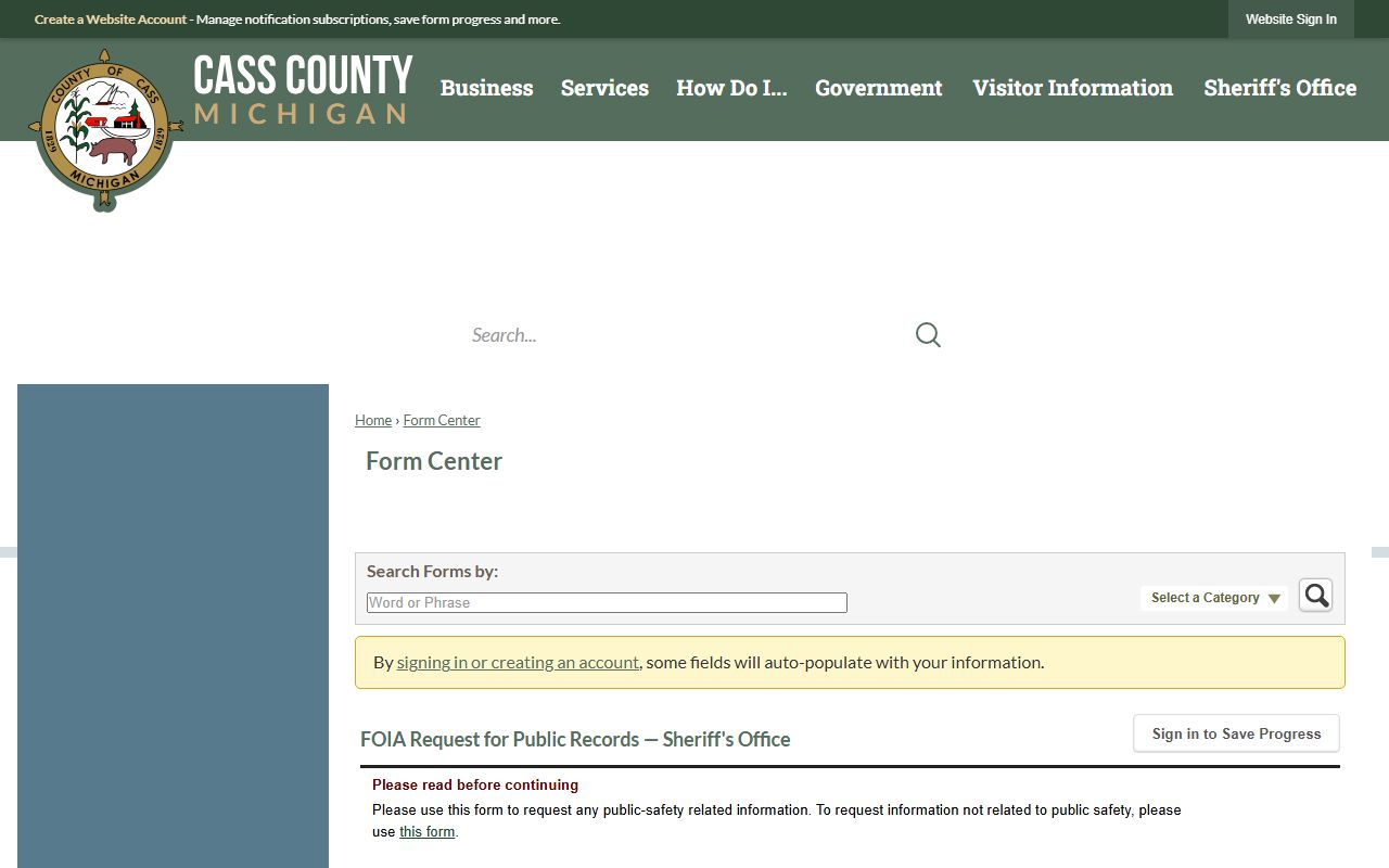 Cass County jail mugshots Sheriff's FOIA booking photo request form